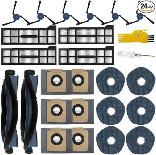 aoteng Replacement Parts for eufy X10 Pro Omni Robot Vacuum Cleaner Accessories Kit 24 Packs 2 Main Brush, 4 Filters, 6 Side Brushes, 6 Mop Cloths, 6 Dust Bags