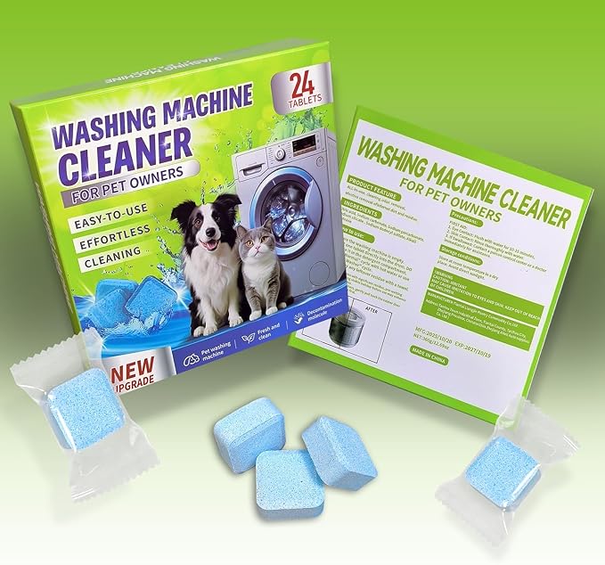 Luvoar Washing Machine Cleaner Tablets - Deep Cleans & Descaler for Front Load and Top Load Washers, HE Compatible, 24 Pack Formulated for Pet Owners