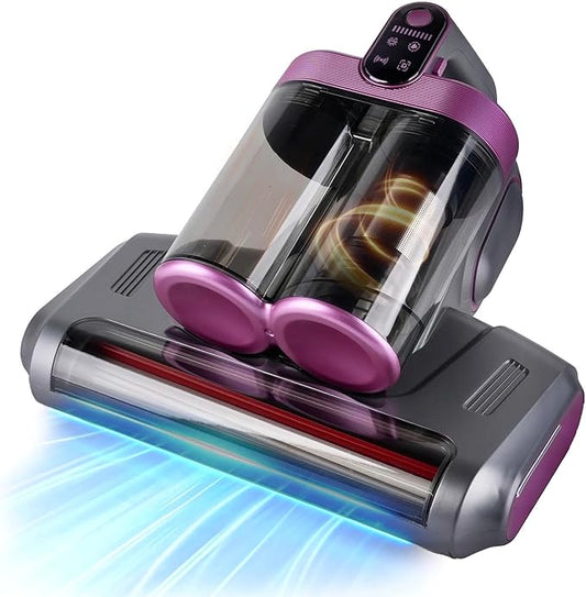 BESTING Mattress Vacuum Cordless with 16Kpa Suction & HEPA Dust Cups, 253.7nm UV-C Light & Ultrasonic, Low Noise Widened Suction Port Handheld Vacuum for Bed Pillows Couch Car Seat Rugs, Gray Purple