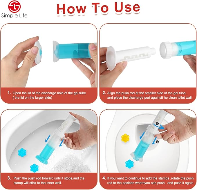 Simple Life Toilet Bowl Cleaner Gel | Fresh Flower Toilet Gel Stamp | Stops Limescale and Stains with Air Freshening Scent | Deodorizing Clean | 64 Stamps, Blue & Yellow