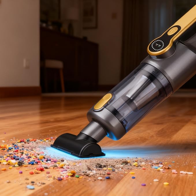 VIPDIGI Handheld Vacuum Cordless, Car Vacuum Portable Cordless 6000mAh Dust Busters Rechargeable Brushless Motor 18000Pa Strong Suction, Portable Vacuum for Car Home with 6 Accessories, Yellow