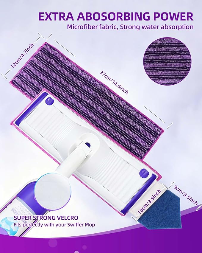 KEEPOW Power Mop Pads Compatible with Swiffer PowerMop Mop Refills with Scrubbing Pads 8pcs Microfiber Wet Mops Refills Reusable PowerMop Pads Refill Deep Cleaning Hard Floor Mop Pads Replacement
