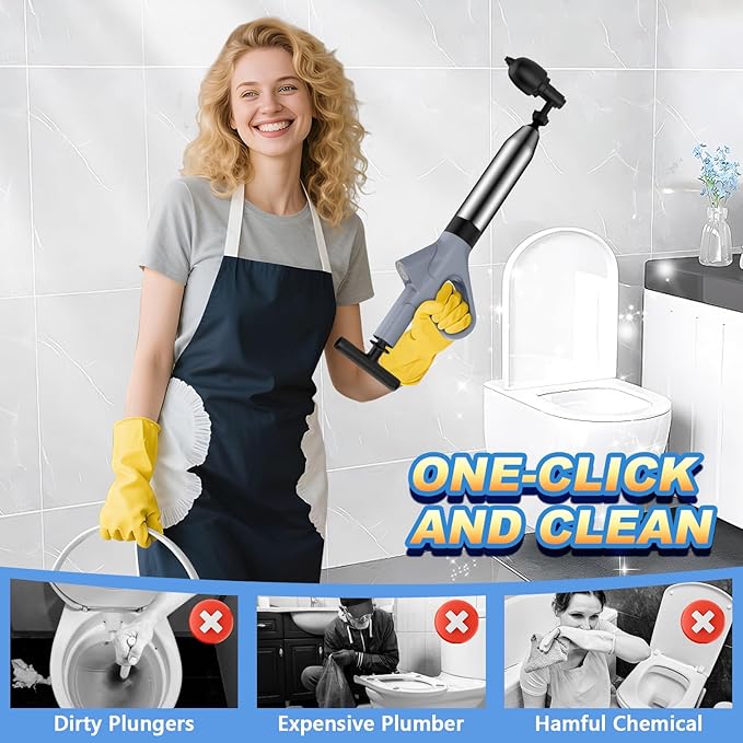 Mieaoll Toilet Plunger, High Pressure Toilet Plunger,Toilet Auger Air Drain Blaster with Real-Time, Heavy Duty Plunger for Bathroom and Plumbing Clogs (Grey)