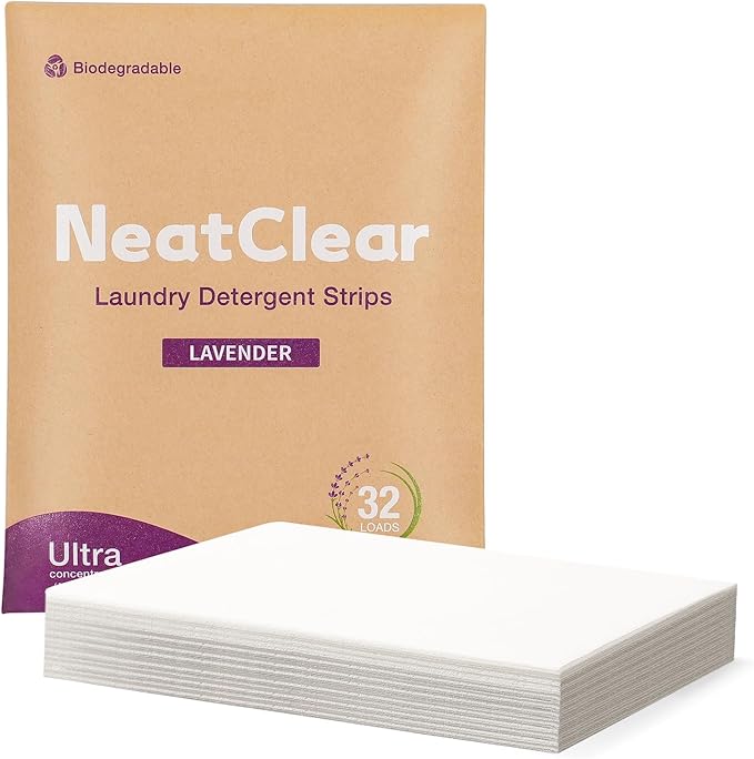 Laundry Detergent Sheets - Travel Size - Lavender Scent 32 Strips (32 Loads) - Concentrated Liquidless Laundry Soap - No Mess - Space-Saving - for Travel, Apartments, Dorms, Sink