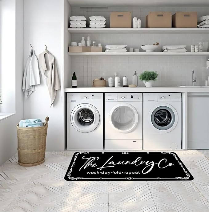 Laundry Room Rug Runner 20"X47" Non Slip Farmhouse Mats Organization and Washable Floor Long Rugs for Laundry Room Accessories Mudroom Kitchen Bathroom Area Rugs Decor