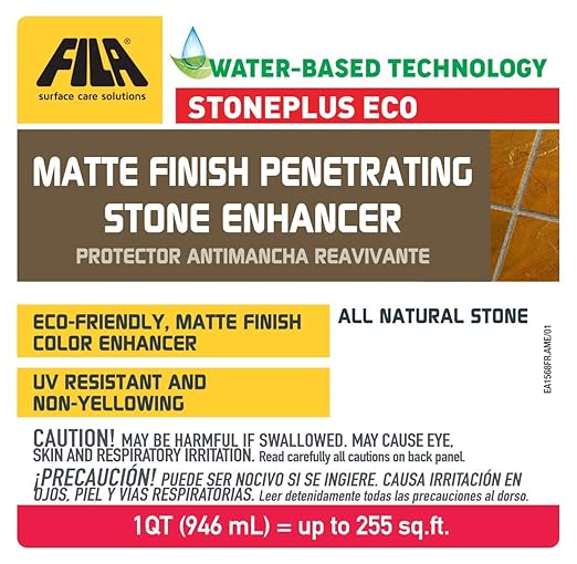 FILA Surface Care Solutions, STONEPLUS ECO, Stone Sealer and Color Enhancer, Water Based Paver Sealer, Ideal for All Natural Stone Like Travertine, Granite and Slate; Outdoor Enhancing Sealer, 1Qt