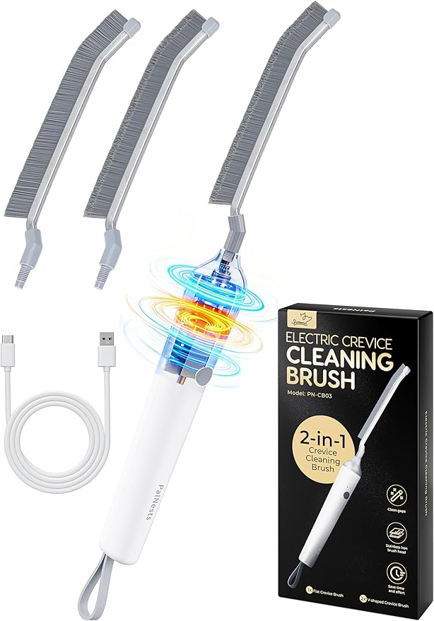 PalNests Reciprocating Deep-Clean Brush - Powered by Back-and-Forth Scrubbing Action & LED Light, 3-Speed 2-in-1 Hard and V-Shaped Bristles for Grout, Kitchen, Bathroom, Car, Pet Areas