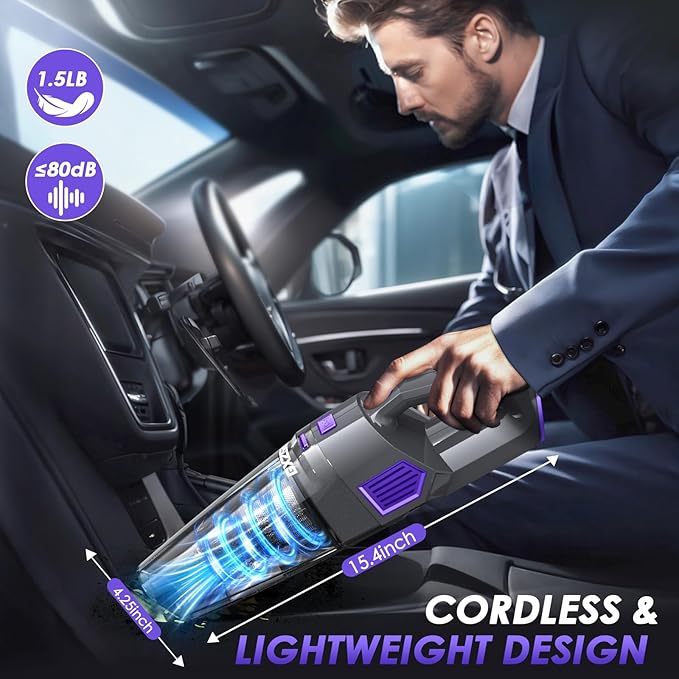 Gxzsk Handheld Vacuum Cordless, 15000PA Strong Suction Hand Held Car Vacuum Cleaner Rechargeable, Portable Hand Vacuum with Multi-Nozzles & Washable Filter for Home Office, Car, Pets