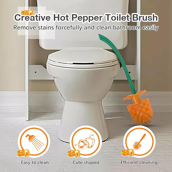 ADNIKIA Toilet Brush Bell Pepper, Toilet Bowl Brush and Holder, Sweet Pepper Toilet Cleaner Brush, Bathroom Chili Pepper Fruit Toilet Brush for Deeply Cleaning, Hot Pepper Toilet Brush Set