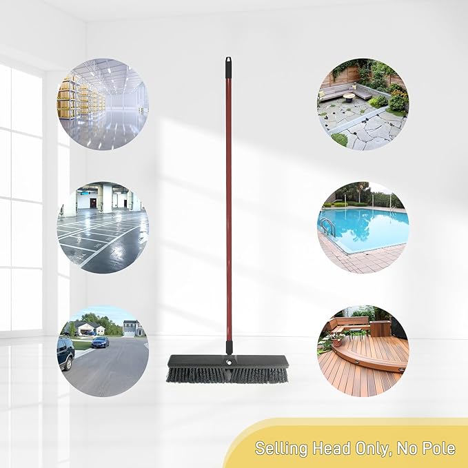 FRAXIR Push Broom Head Outdoor Large Stiff Bristle - Excellent Cleaning Performance- Easy Installation (18 inches)