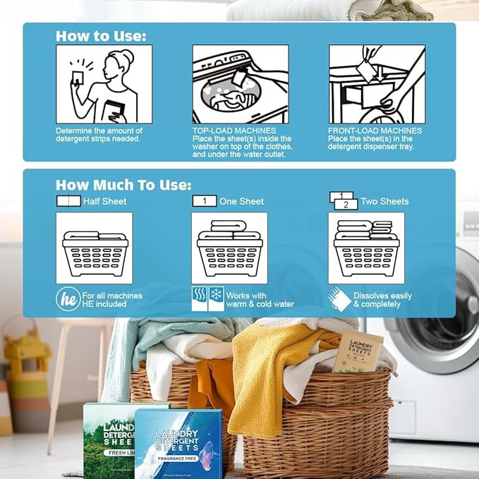 AIDEA Laundry Detergent Sheets, Unscented-(160 Loads) 80 Sheets, Laundry Soap, Washer Detergent, Liquid-Free, Dryer Sheet for Travel, Home Washing