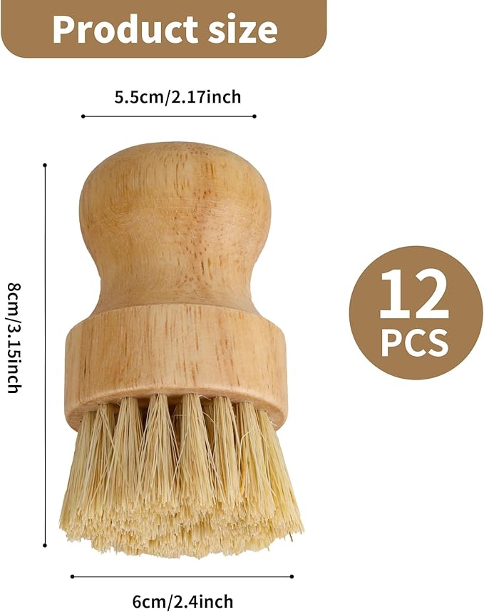 Axigundaone 12 Pack Bamboo Palm Dish Brush Bulk, Bamboo Dish Scrubber, Wood Scrub Dish Brush for Dishes Pans, Pots,Vegetables Cleaning