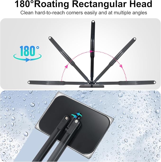 Car Windshield Cleaning Tool,Car Window Cleaning Wash Kit with 4 Reusable Microfiber Pads and 1 Spray Bottle,Extendable Long Handle Glass Wiper Cleaning Kit for Auto Glass, Trucks, SUVs, RVs, Home
