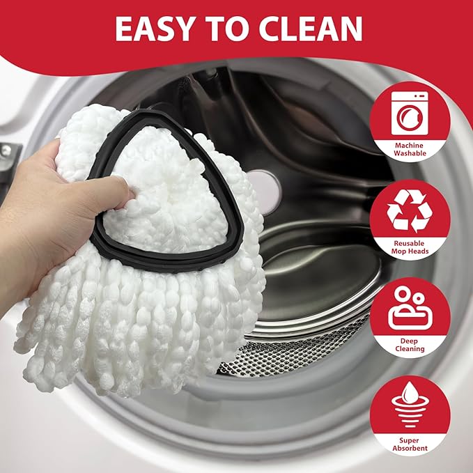 Nuorest Spin Mop Replacement Set for O-Ceda EasyWring 1-Tank System, Includes 2 Mop Head Replacement, 1 Mop Handle (30-58in Adjustable 4-Section Pole), 1 Spin Base