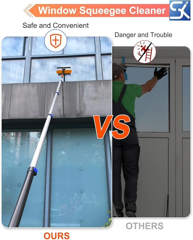 SKGPOLE 26FT Reach Window Squeegee for Window Cleaning Kit with 5-19 Foot Telescoping Extension Pole, 2 in 1 Window Squeegee, Cobweb Duster, Dust Kit Window Washing Kit for Car, Shower Glass Door