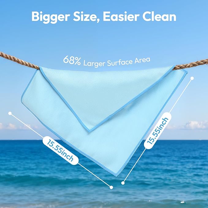 Nanoscale Microfiber Cloths 15.55”x 15.55”, Glass Window Mirror Stainless Steel Car Cleaning, Streak-Free, Lint-Free, Super Thick & Absorbent, Reusable, 6 Pack (Blue)