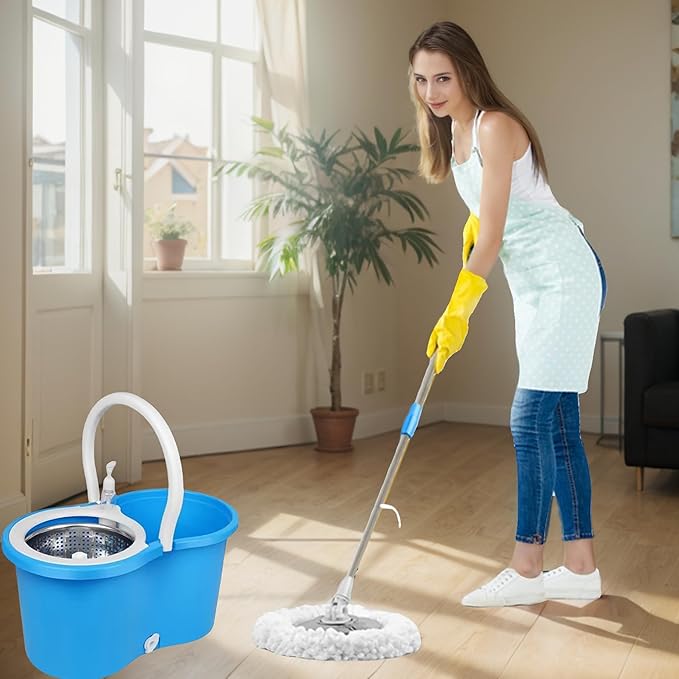 Spin Mop and Bucket with Wringer Set, 360° Spinning Mop Bucket System with 3 Microfiber Mop Replacement Heads Refills,56" Stainless Steel Extended Handle for Floor Cleaning Home(20QT) (Green) (Blue)