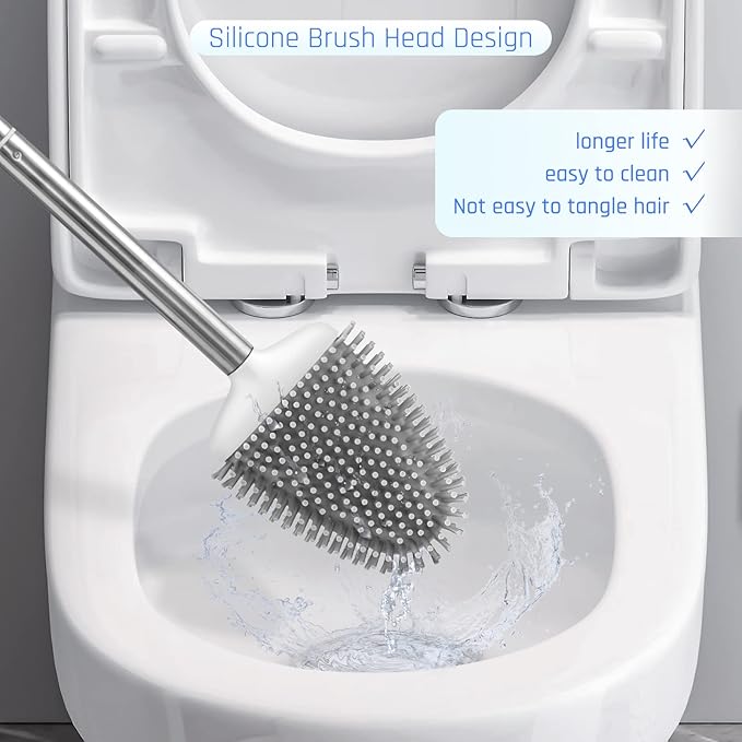 Sellemer Toilet Brush and Holder Set for Bathroom, Flexible Toilet Bowl Brush Head with Silicone Bristles, Compact Size for Storage and Organization, Ventilation Slots Base (2 Pack, Multicolor)