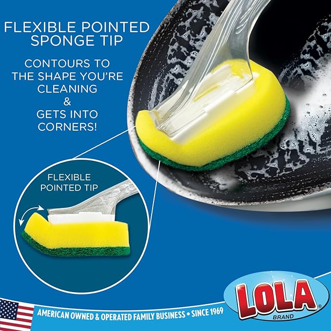 LOLA Soap Dispenser Dish Wand Sponge Head Refills, 2 Pack, Super Absorbent Scrubber, Non-Scratch, for Cleaning Dishes, Sinks and Cookware