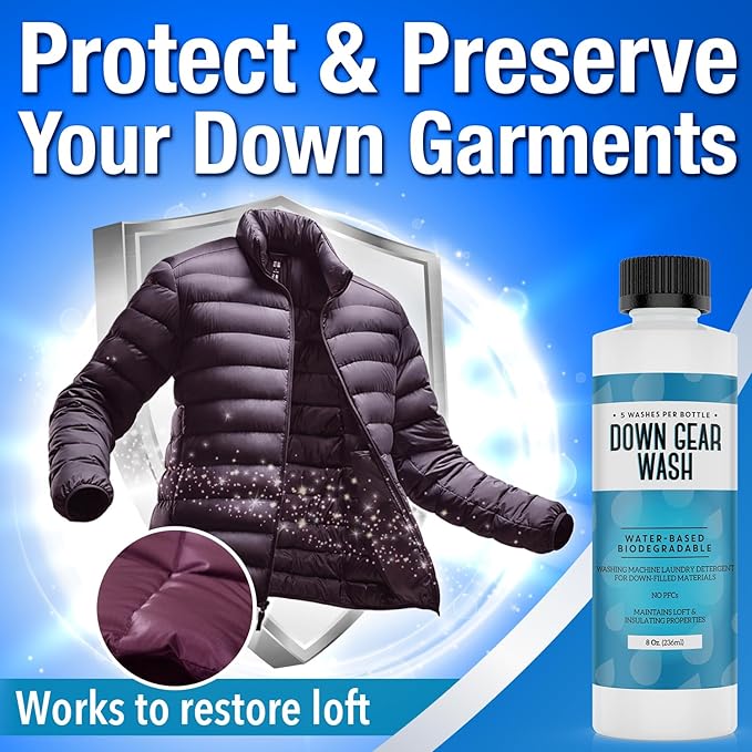 IMPRESA Concentrated Down Wash Detergent for Restored Loft & Warmth - High-Performance Detergent for Down Jackets, Coats, more to Improve Water Repellency - 8 oz, [5 Loads]