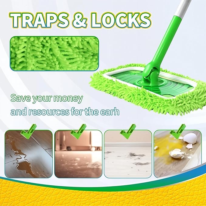 Sakerplus Chenille Mop Refill Pads for Home Use– Replacement Mop Heads for Floor Cleaning,Fits Most Standard Mops, for Hardwood Tile Laminate Floors (Fluorescent Green 6PCS)