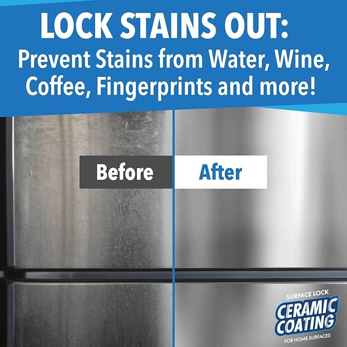 Surface Lock Home Ceramic Coating for Stainless Steel - 2pk - Prevents Fingerprints on Appliances, Countertops, Any Hard Surface In Your Life - Made in the USA Spray - 8 fl oz - Proof It Works to Seal