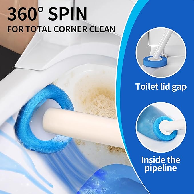 SWIFTIRON Disposable Disposable Toilet Bowl Cleaner Brush, Toilet Brush and Holder Set with Refills, Bathroom Cleaning Supplies (32 Replacement Heads)