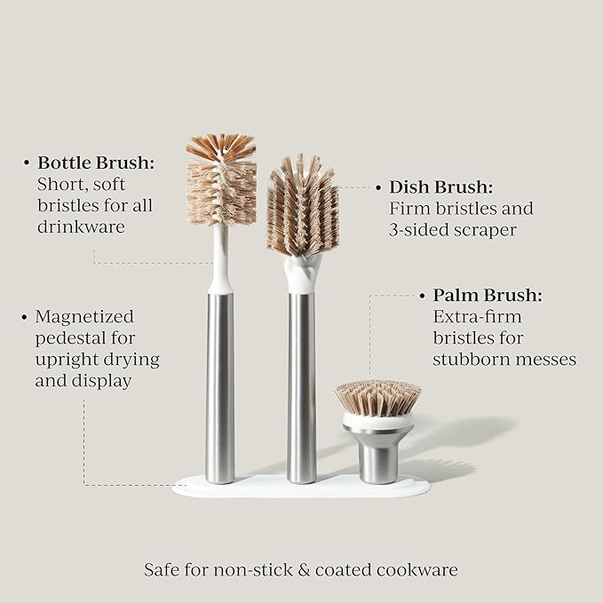 Ionic Brush Set, Magnetized to Stand Upright, Stainless Steel with Replaceable Heads, Silver