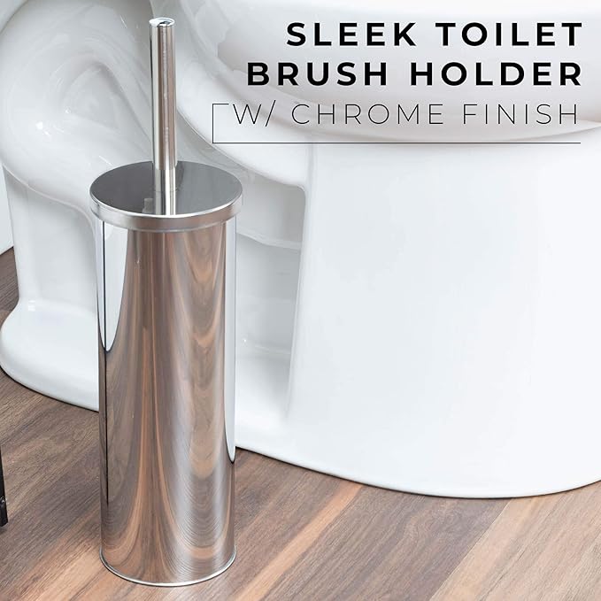 JS Jackson Supplies Sleek Toilet Brush and Holder with Metal Handle - Chrome