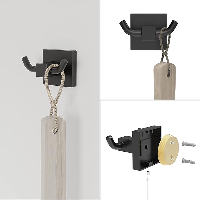Ruacq 4 Pieces Bathroom Hardware Set Matte Black Square Stainless Steel and Zinc Alloy Modern Wall Mounted,18-Inch Towel Bar,Toilet Paper Holder,Towel Ring,Robe Hook,Bathroom Accessories Kit