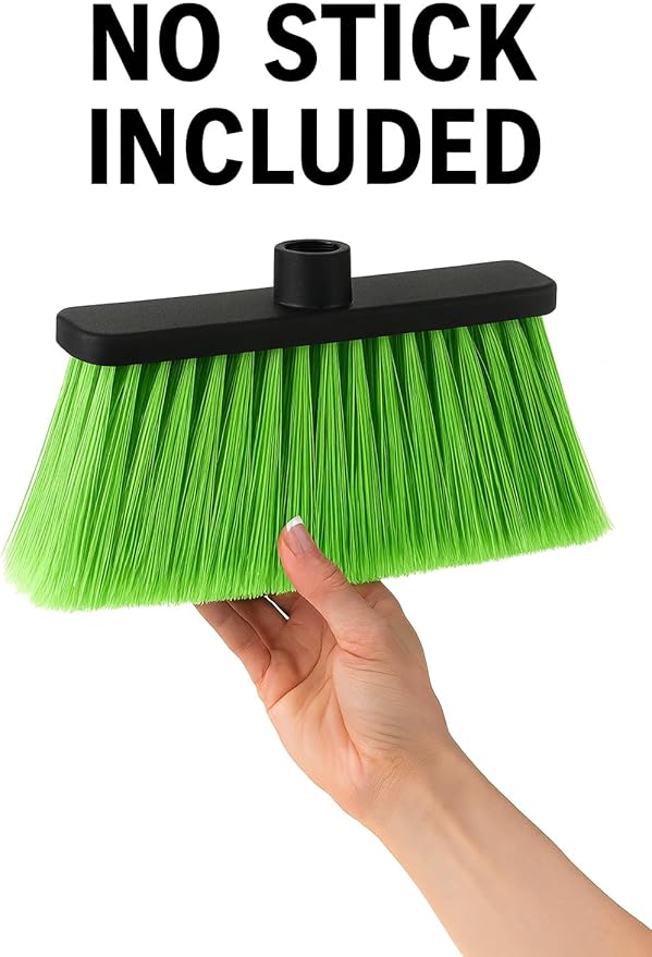 Healing Atlas ALMA Apple Green 14" Soft Sweep Broom Head – Lightweight Flagged Bristles – 7/8" Universal Thread – Recycled PP(Apple-Green, ALMA)