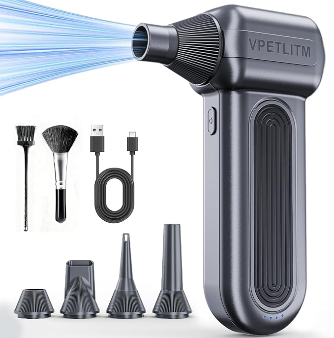 VPETLITM Cordless Air Duster, 250,000 RPM Powerful & Rechargeable, 3-Speed Mini Blower with Long Battery Life for Computer/Keyboard/Car Cleaning, Portable for Outdoor Use