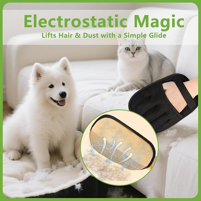 Bumilily Pet Hair Removal Glove for Cats and Dogs - Electrostatic Pet Hair Remover Glove | Reusable Brush Pet Hair Remover for Couch, Carpet, Car Seat & Laundry