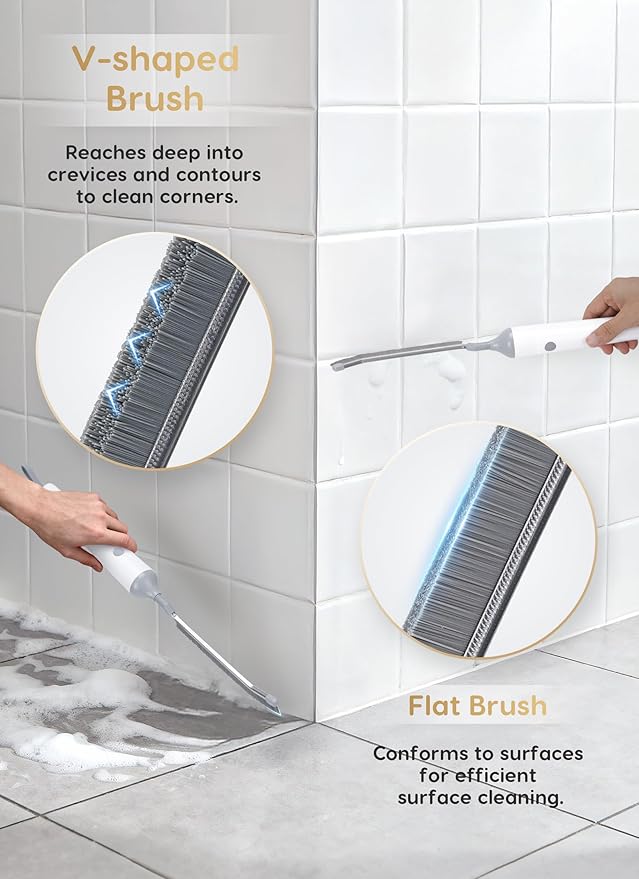 PalNests Reciprocating Deep-Clean Brush - Powered by Back-and-Forth Scrubbing Action & LED Light, 3-Speed 2-in-1 Hard and V-Shaped Bristles for Grout, Kitchen, Bathroom, Car, Pet Areas