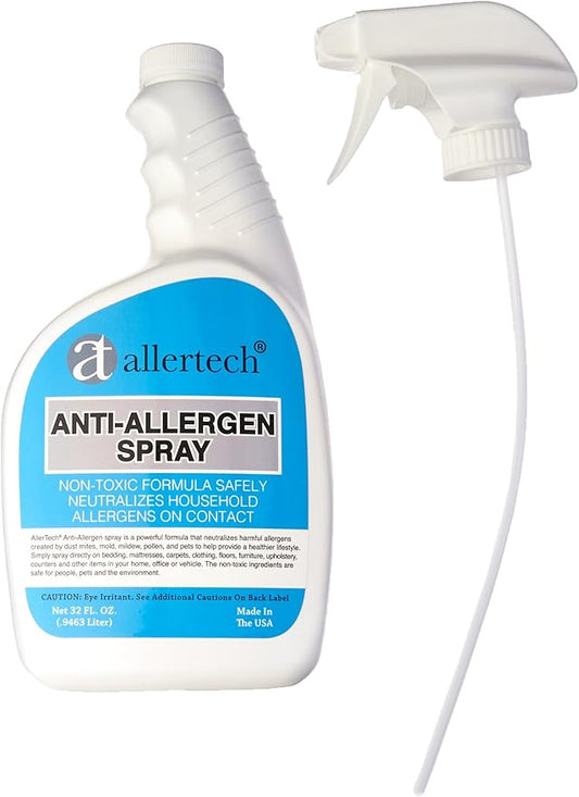 Allertech® Anti-Allergen Spray, 32 oz Bottle - Neutralizing Solution for Fabrics, Carpets, Bedding, Upholstery & Surfaces - Plant & Mineral Ingredients, Clear & Stain-Free, Safe Around Pets
