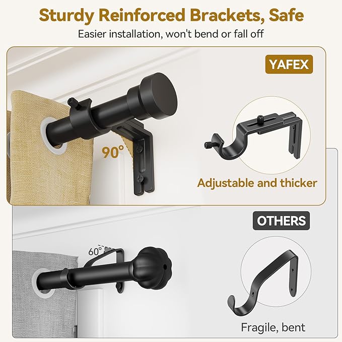 Curtain Rod 32-144 Inch, Heavy Duty 1 Inch Adjustable Curtain Rods for Windows, Black Extra Long Window Treatment Rods, Modern Design, Easy Installation
