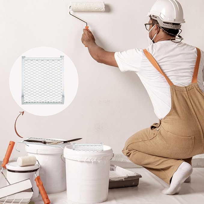 Landhoow 24 Pcs Paint Roller Grid for 2 Gallon Buckets, Paint Screen Strainer 4 Sided Metal Bucket Grid, Silver