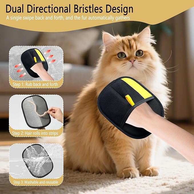CUSUA 2 Pcs Electrostatic Pet Hair Removal Glove, 2025 Newly Magic Brush Pet Hair Remover for Dogs & Cats, Reusable Animal Fur Grooming Tool for Cleaning Hair on Furniture, Couch, Car Seats, Carpet