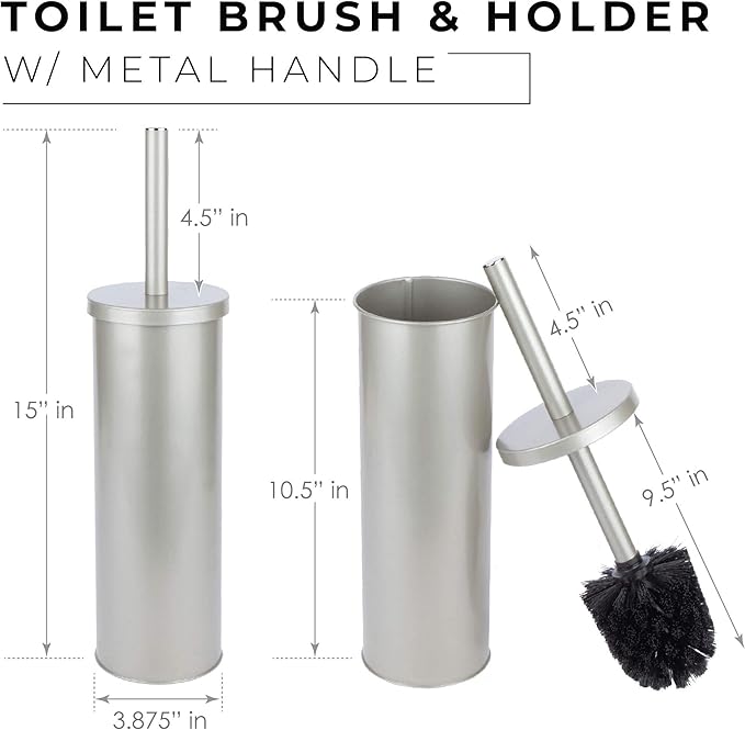 JS Jackson Supplies Sleek Toilet Brush and Holder with Metal Handle - Brushed Nickel
