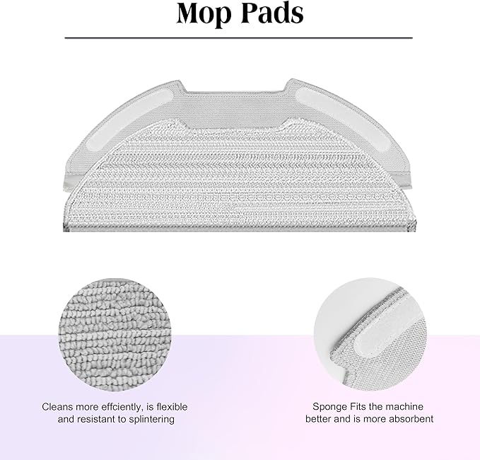 Replacement Accessories for Eureka E20 Plus Robot Vacuum,1Rubber Main Brush,2Mop Pads,2Filters,2Base station filter,4Side Brush.