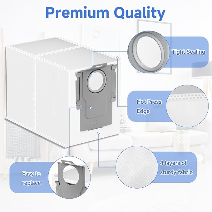 16 Packs Q Revo Dust Bags for Roborock QV 35A/QV 35S/Qrevo S5V/Saros 10/10R/Qrevo/Q RevoS/Qrevo Pro/Plus/MaxV/Master/Curv S5X/Edge S5A/S8 MaxV/S8 Max Ultra Robot Vacuum Cleaner, 3.5L Large Capacity