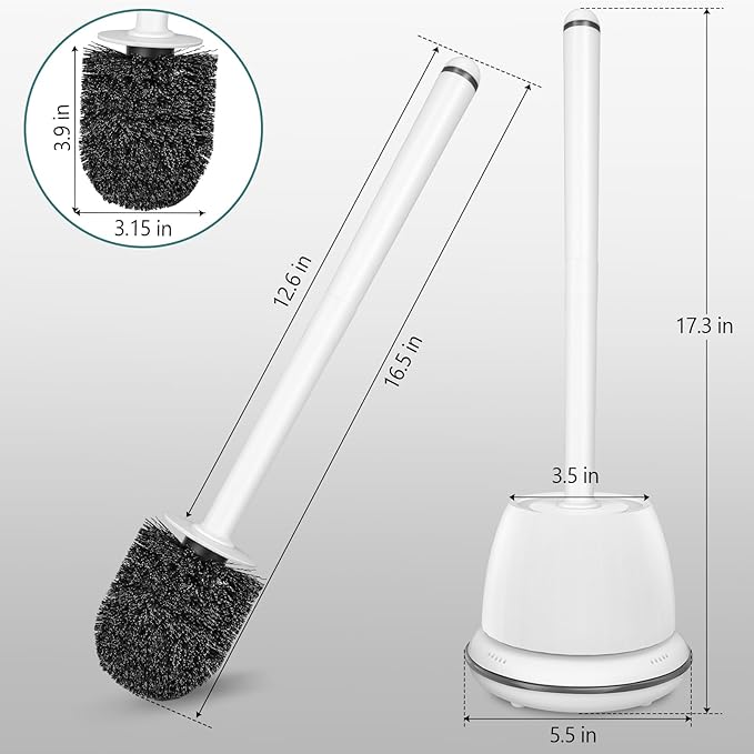 Toilet Brush and Holder Set, Black Toilet Bowl Brush with Solid Long Handle, Compact Toilet Scrubber, Toilet Bowl Cleaner Brush with No Leaks Ventilated Holder. RV, Bathroom Toilet Brush. Black. U