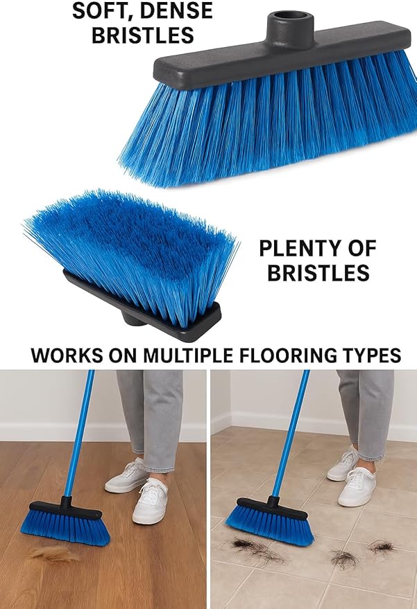 Healing Atlas LUZIA Blue 14" High-Density Push Broom Head – Soft Flagged Tips – Universal 7/8" Thread – Indoor/Outdoor – Eco-Friendly Recycled PP (Blue, LUZIA)