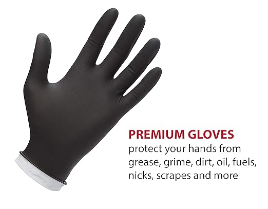 Venom Steel VEN6544 Nitrile Gloves, Rip Resistant Disposable Latex Free Black Gloves, 2 Layer Gloves, 6 mil Thick, X-Large (Pack of 500)