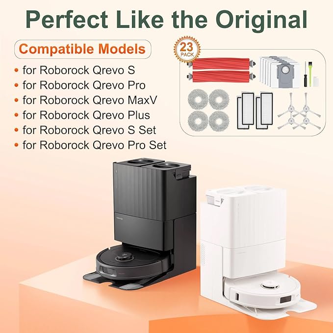 RUKHOOL Qrevo S Replacement Accessories for Roborock Qrevo S/Qrevo Pro/Qrevo Plus/QRevo MaxV Replacement Parts for Qrevo S Accessory Kit 2 Main Brushes 6 Dust Bags 4 Filters 4 Mop Pads 4 Side Brushes