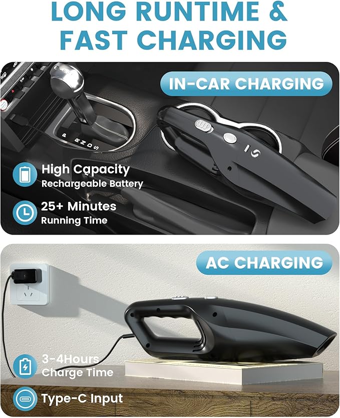 SERVOMASTER Handheld Vacuum Cordless Cleaner, Portable Mini Car Handheld Vacuum, Vacuum Portable with HEPA Filter, Hand Held Cordless for Car Accessories, Pet Hair, Home, Office Black White