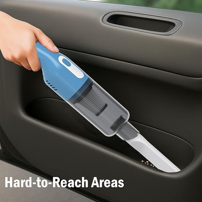catsMeow Handheld Cordless Portable Car Vacuum Cleaner, 16000Pa High Power Rechargeable Hand Held Mini Vacuum with Multi-Nozzles for Car, Home, Office /V068 Blue and White