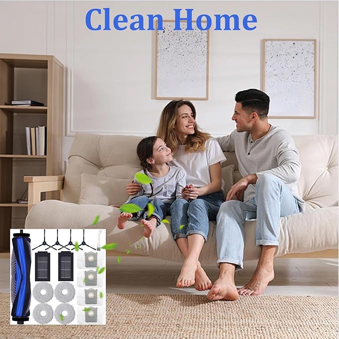 16 Pack Replacement Parts for Ecovacs Deebot T50 Pro/ T50 Omni/ T50 Pro Omni Vacuum Cleaner, 1 Main Brush, 2 Filters, 4 Wipes, 4 Side Brushes, 4 Dust Bags (NOT for T50 Max Pro Omni & T50 Max Pro)