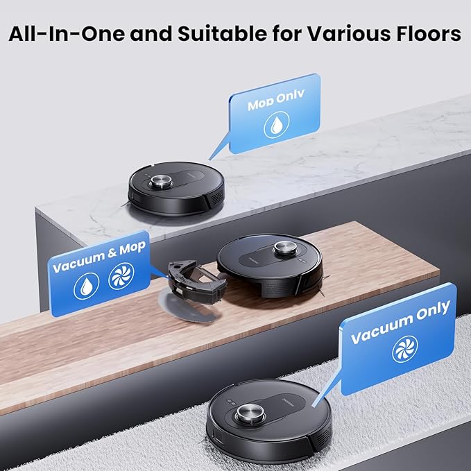 Proscenic Q8 Robot Vacuum Cleaner with Mop, Ultra Strong 6000Pa Robotic Vacuum with Lidar Navigation, 5 Real-Time Mapping, WiFi/Alexa/APP Remote Control Robot Hoover for Floor Carpet Pet Hair