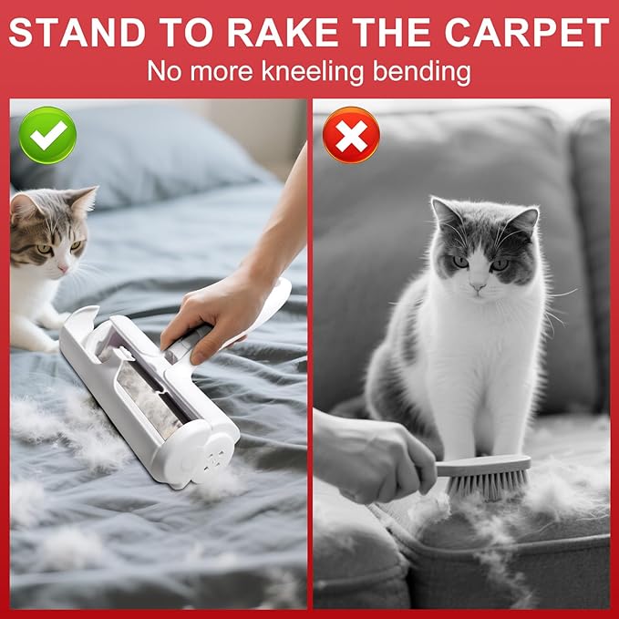 Cornnpet Roller Pet Hair Removal Tool – Reusable Lint Roller for Dogs & Cats – Self-Cleaning Fur Remover Brush - Portable, Multi-Surface Fur Removal Tool - Reusable Double Sided Travel Brush